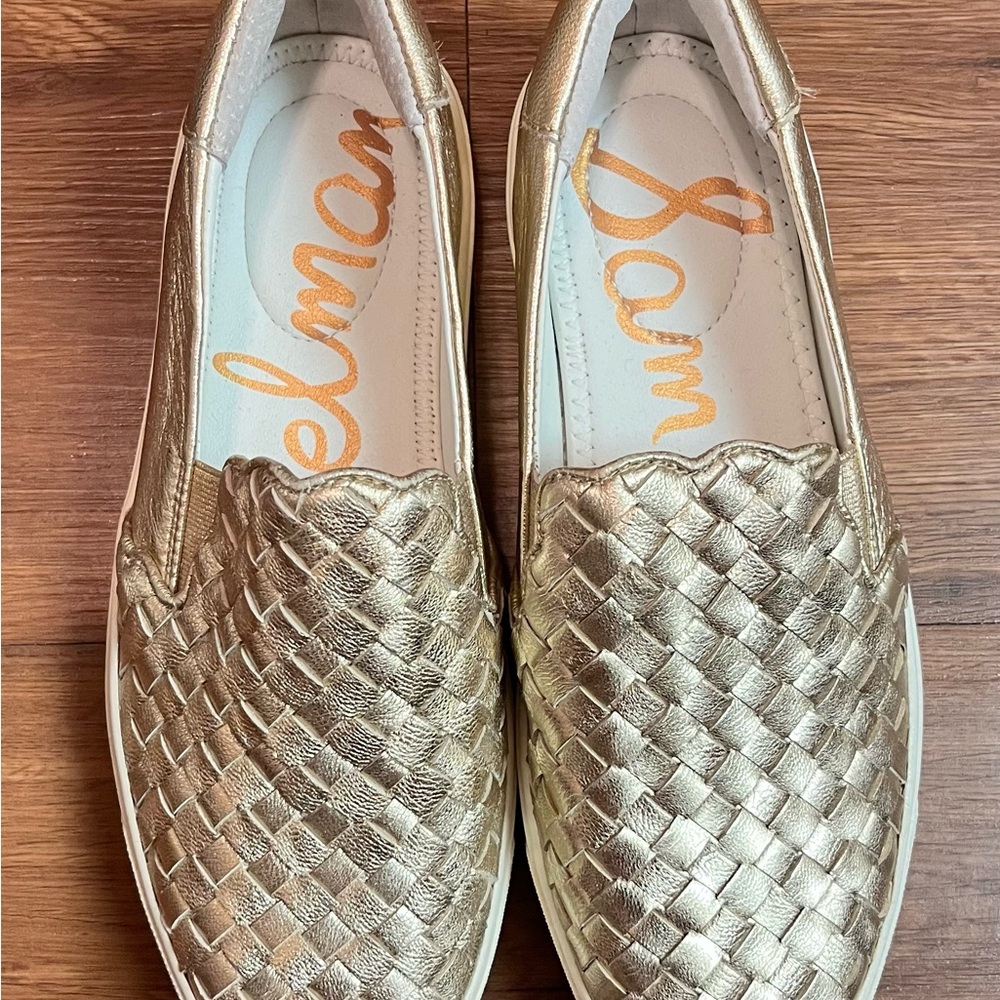 Sam Edelman Metallic Gold Woven Loafers
